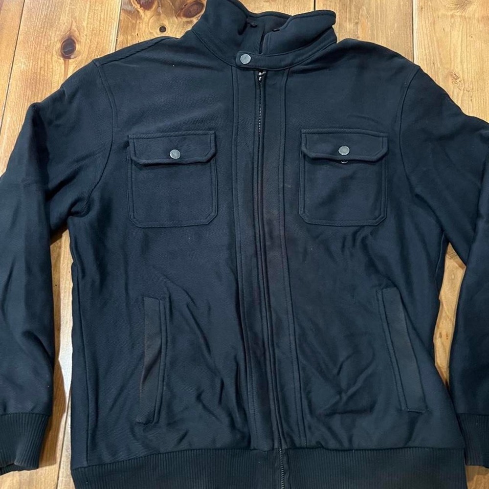 Armani Exchange Womens Black Zip Up Faux Fur Lined Streetwear Jacket Mock Neck